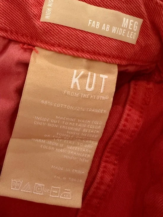 KUT From The Kloth Meg Wide Leg Cropped Jeans Size 6 Salmon Raw Hem - Picture 8 of 9